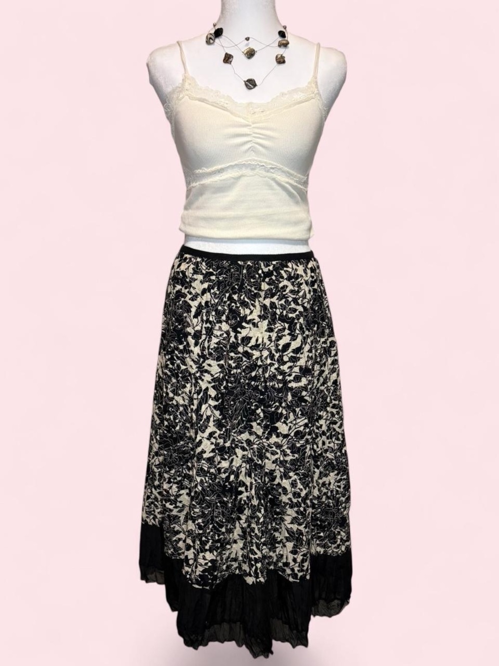 Peter Nygard Black and Cream Floral Maxi Skirt